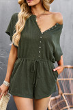 Casual Daily Solid Draw String Buckle O Neck Loose Rompers