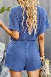 Casual Daily Solid Draw String Buckle O Neck Loose Rompers