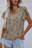 Casual College Leopard Patchwork V Neck Tops