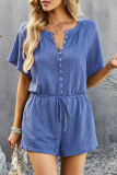 Casual Daily Solid Draw String Buckle O Neck Loose Rompers