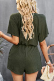 Casual Daily Solid Draw String Buckle O Neck Loose Rompers