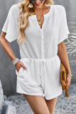 Casual Daily Solid Draw String Buckle O Neck Loose Rompers