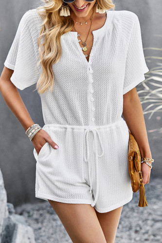 Casual Daily Solid Draw String Buckle O Neck Loose Rompers