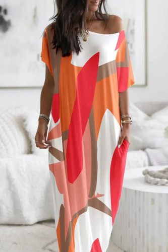 Casual Vacation Geometric Patchwork O Neck T-shirt Dress Dresses