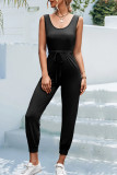 Sportswear Daily Solid Pocket Frenulum U Neck Regular Jumpsuits