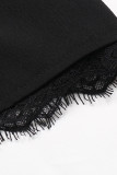 Work Simplicity Solid Lace Loose High Waist Straight Solid Color Bottoms