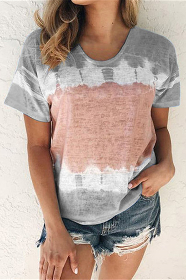 Casual Daily Color Block Contrast O Neck T-Shirts