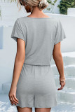 Casual Daily Solid Lace Patchwork V Neck Loose Rompers