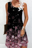 Sweet Elegant Print Lace Buttons Asymmetrical Collar Vest Dress Dresses