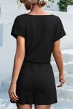 Casual Daily Solid Lace Patchwork V Neck Loose Rompers