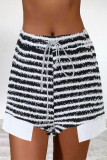 Casual Daily Striped Pocket Frenulum Regular High Waist Patchwork Bottoms