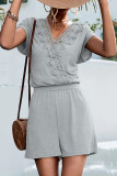 Casual Daily Solid Lace Patchwork V Neck Loose Rompers