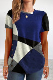 Casual Geometric Patchwork O Neck T-Shirts