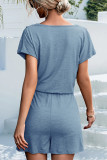 Casual Daily Solid Lace Patchwork V Neck Loose Rompers