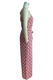 Casual Sweet Polka Dot Bandage Pocket Halter Loose Jumpsuits