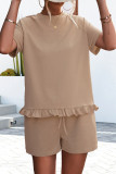 Casual Living Solid Flounce O Neck Short Sleeve Two Pieces