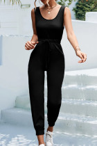 Sportswear Daily Solid Pocket Frenulum U Neck Regular Jumpsuits