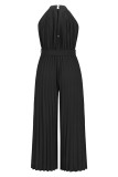 Casual Simplicity Solid Frenulum Fold Halter Loose Jumpsuits