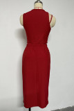Sexy Simplicity Solid Hollowed Out O Neck Sleeveless Two Pieces