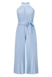 Casual Simplicity Solid Frenulum Fold Halter Loose Jumpsuits