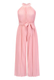 Casual Simplicity Solid Frenulum Fold Halter Loose Jumpsuits