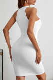 Sexy Solid Frenulum Halter Sleeveless Dress Dresses