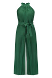 Casual Simplicity Solid Frenulum Fold Halter Loose Jumpsuits