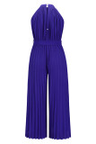 Casual Simplicity Solid Frenulum Fold Halter Loose Jumpsuits