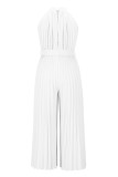 Casual Simplicity Solid Frenulum Fold Halter Loose Jumpsuits