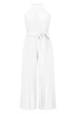 Casual Simplicity Solid Frenulum Fold Halter Loose Jumpsuits