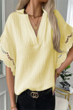 Daily Elegant Solid Lace Patchwork V Neck Tops