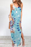 Casual Print Pocket Slit V Neck Sling Dress Dresses