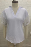 Daily Elegant Solid Lace Patchwork V Neck Tops