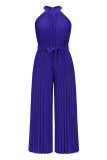 Casual Simplicity Solid Frenulum Fold Halter Loose Jumpsuits