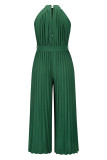 Casual Simplicity Solid Frenulum Fold Halter Loose Jumpsuits