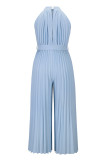 Casual Simplicity Solid Frenulum Fold Halter Loose Jumpsuits