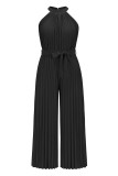 Casual Simplicity Solid Frenulum Fold Halter Loose Jumpsuits