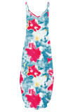 Casual Print Pocket Slit V Neck Sling Dress Dresses