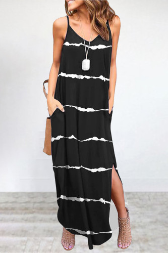 Casual Print Pocket Slit V Neck Sling Dress Dresses