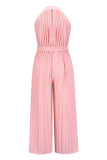 Casual Simplicity Solid Frenulum Fold Halter Loose Jumpsuits