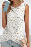 Casual Street Print Knotted O Neck Tops