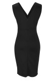Celebrities Elegant Solid Slit Fold V Neck Evening Dress Dresses