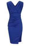 Celebrities Elegant Solid Slit Fold V Neck Evening Dress Dresses