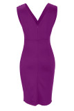 Celebrities Elegant Solid Slit Fold V Neck Evening Dress Dresses