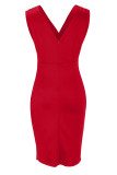 Celebrities Elegant Solid Slit Fold V Neck Evening Dress Dresses
