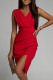 Celebrities Elegant Solid Slit Fold V Neck Evening Dress Dresses