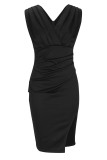 Celebrities Elegant Solid Slit Fold V Neck Evening Dress Dresses