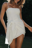 Sexy Solid Asymmetrical Wrapped Skirt Dresses