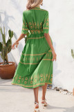 Elegant College Print Frenulum Shirt Collar A Line Dresses