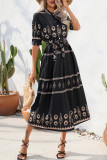 Elegant College Print Frenulum Shirt Collar A Line Dresses
